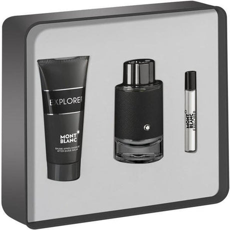 Mont Blanc Explorer 3 Piece Set For Men, 100ml Eau De Toilette Spray, 7.5ml Miniature Eau De Toilette Spray, 100ml After Shave - AGSWHOLESALE
