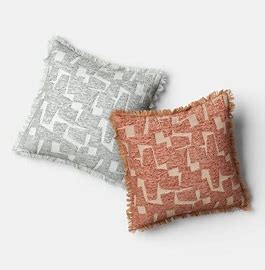 Geometric Patterned Cut Velvet Cotton Blend Square Throw Pillow Terracotta