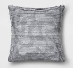 Geometric Patterned Pleated Satin with Metallic Embroidery Square Throw Pillow Blue/Gray