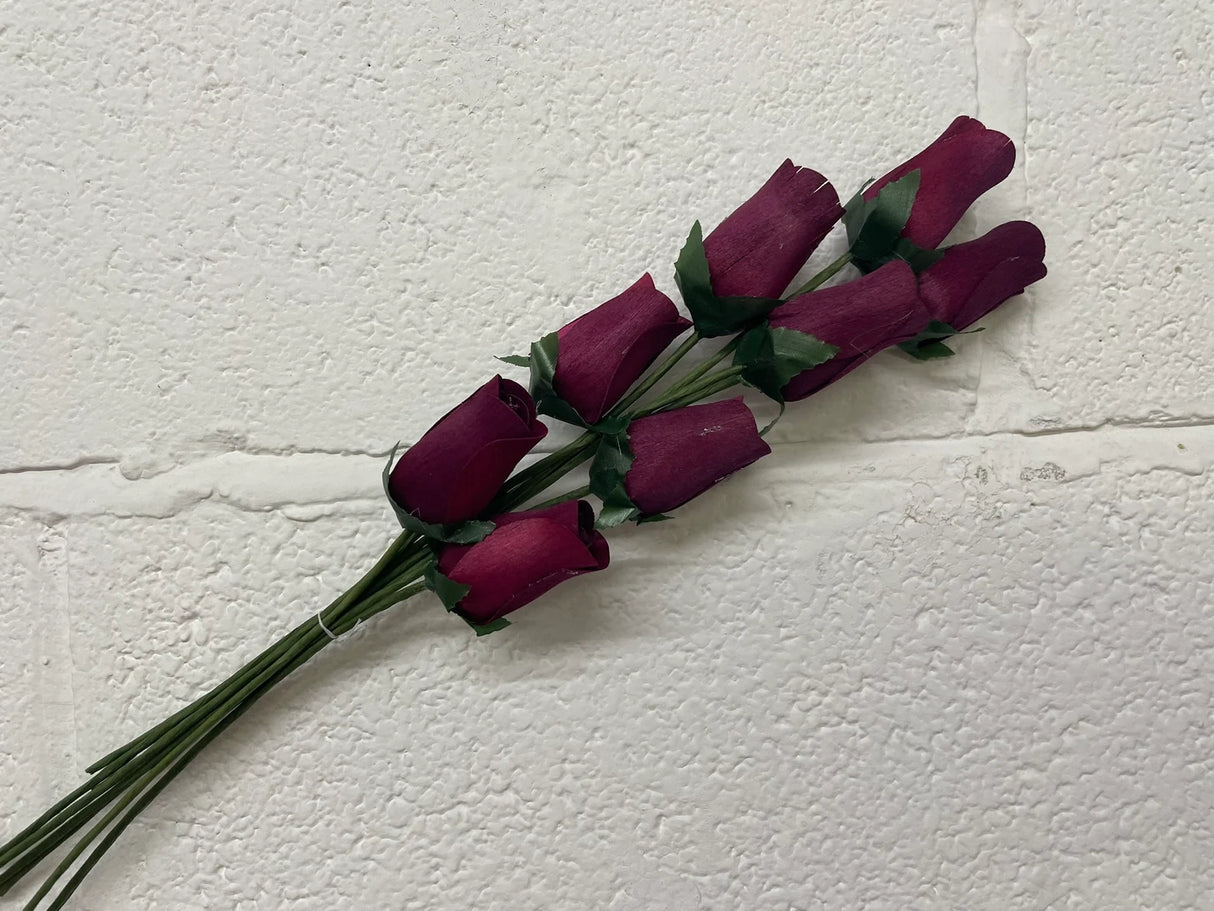 Roses Realistic Small Bud Wooden Roses Purple (Single or Bouquet)