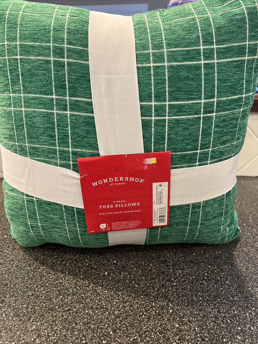 2pk Plaid Square Christmas Throw Pillow Set Ivory/Green